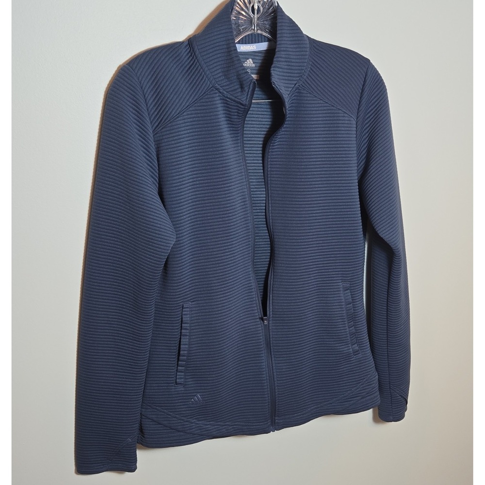 Womens adidas Golf Full Zip Striped Jacket Blue Polyester Blend Stand Collar S